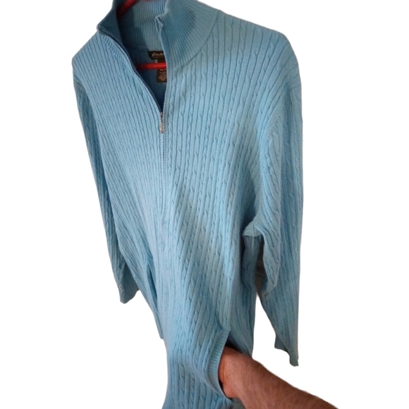 Cable Knit Full Zip Cardigan Eddie Bauer Teal Pocketed Granniecore Layering XXL - Picture 6 of 15